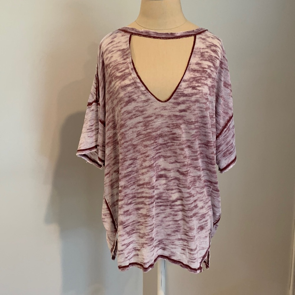Free people - maroon - v neck tshirt - size sm